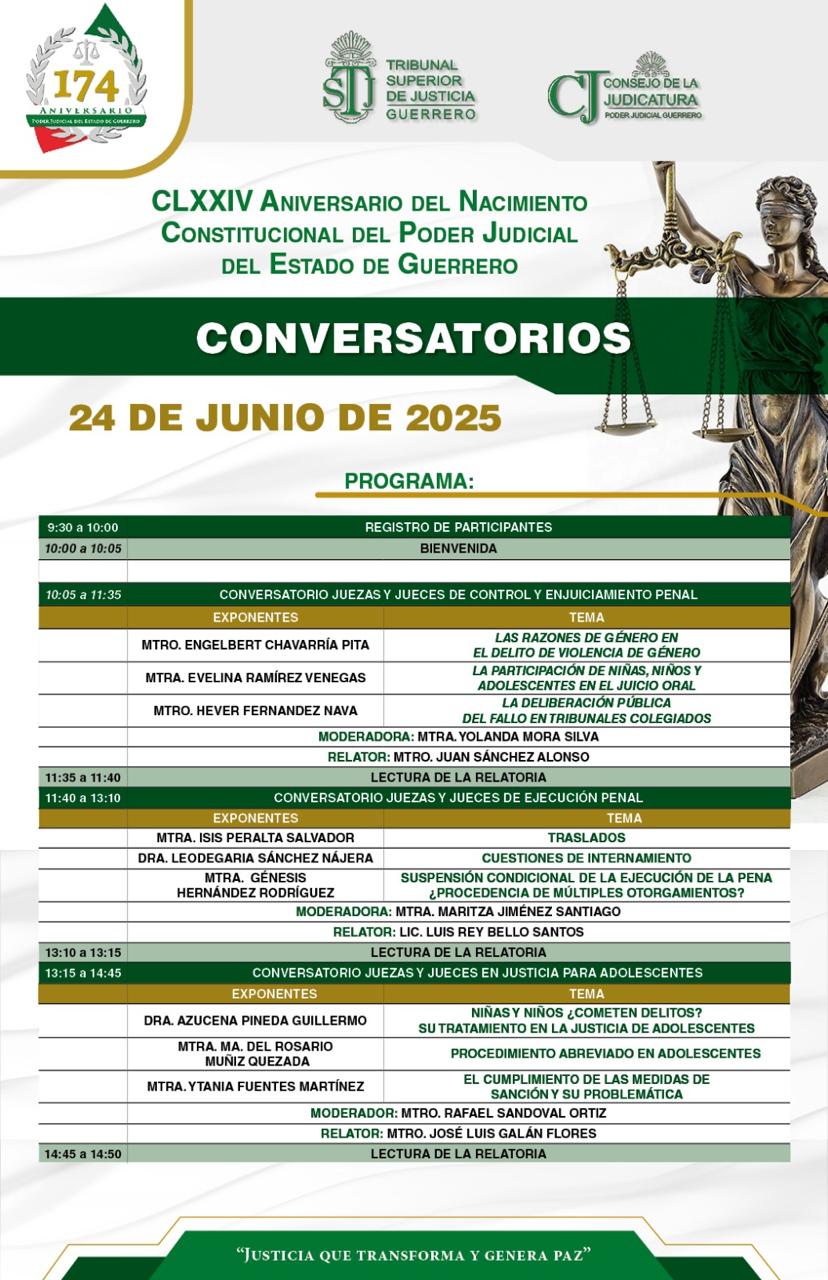 Flyer del curso EN EL MARCO DE LA CONMEMORACIÓN DEL CLXXIV ANIVERSARIO DEL NACIMIENTO CONSTITUCIONAL DEL PODER JUDICIAL DEL ESTADO DE GUERRERO