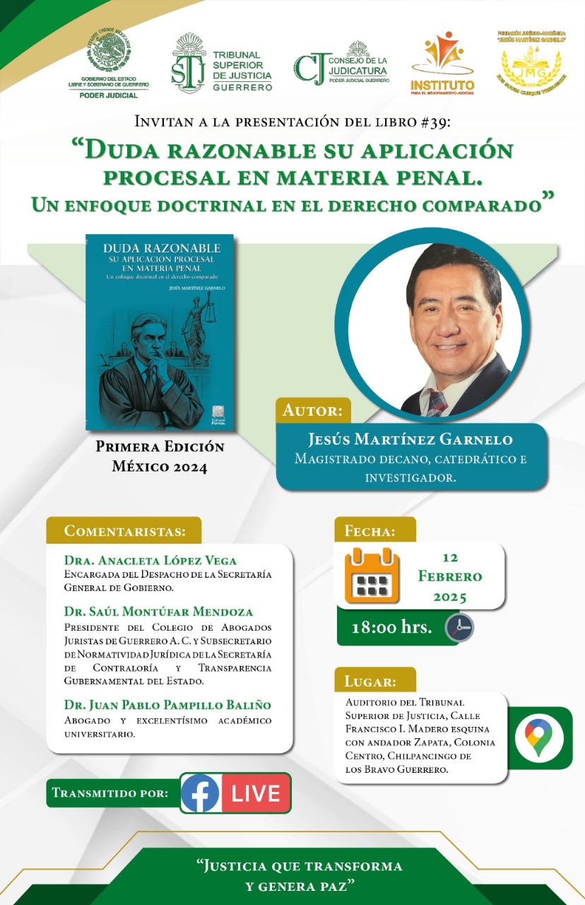 Flyer del curso DUDA RAZONABLE, SU APLICACIÓN PROCESAL EN MATERIA PENAL. UN ENFOQUE DOCTRINAL EN EL DERECHO COMPARADO