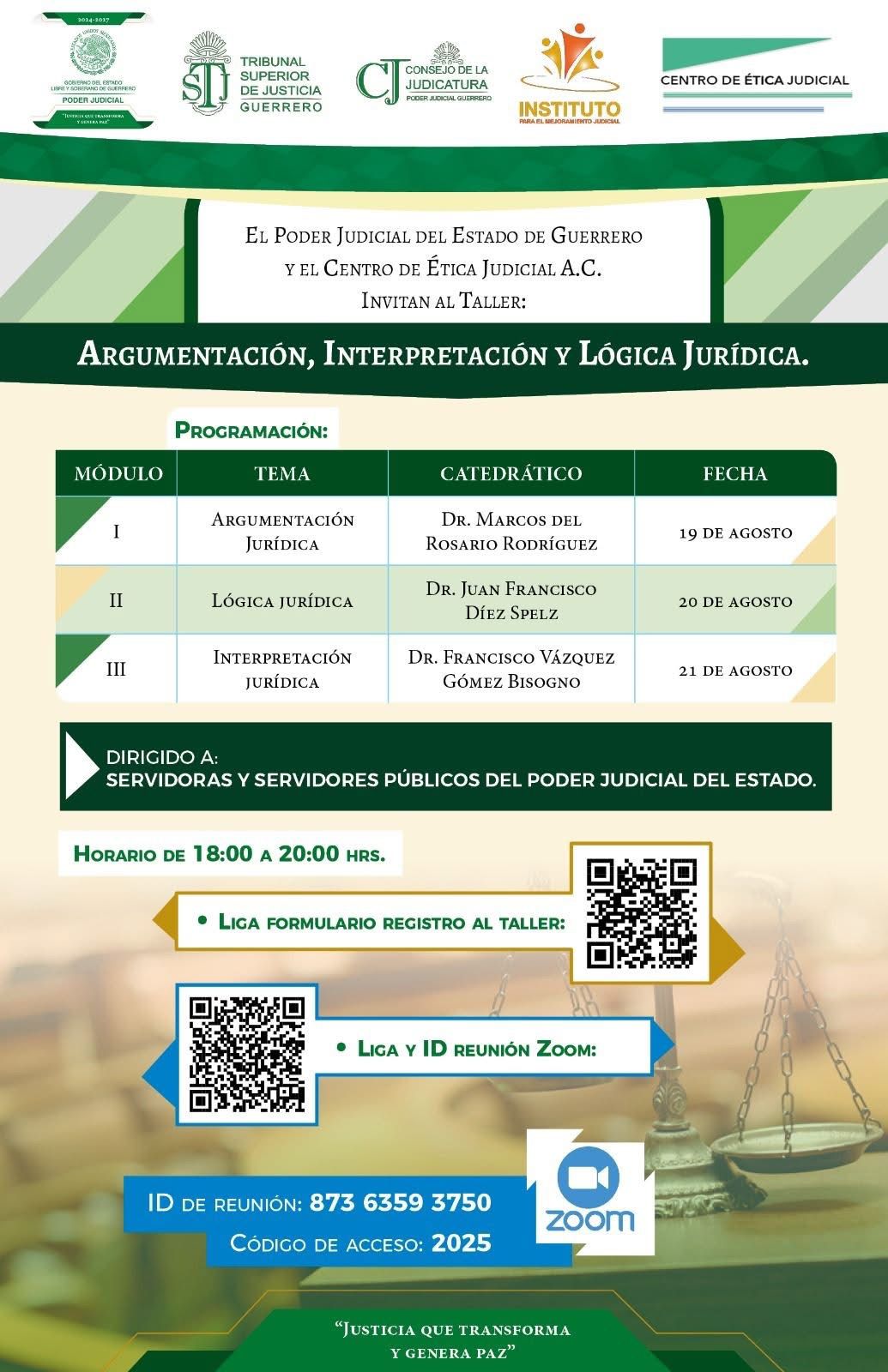 Flyer del curso ARGUMENTACIÓN, INTERPRETACION Y LÓGICA JURÍDICA