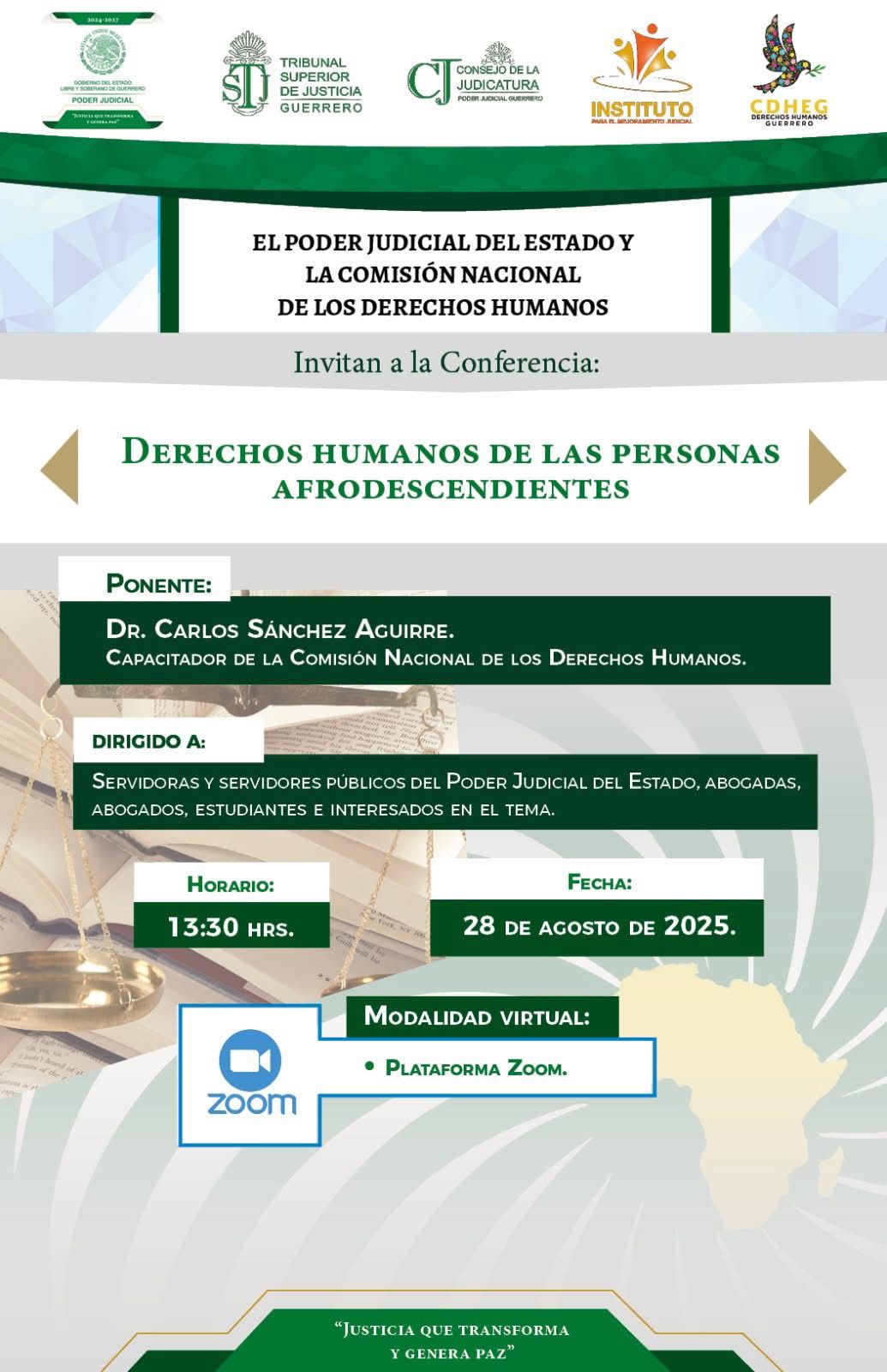 Flyer del curso DERECHOS HUMANOS DE LAS PERSONAS AFRODESCENDIENTES