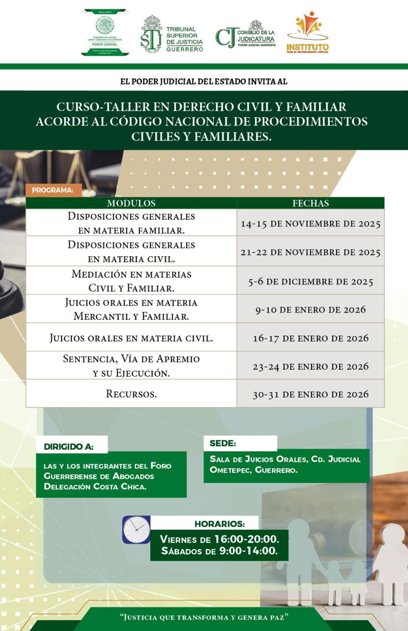 Flyer del curso En Derecho Civil Y Familiar Acorde al Código Nacional De Procedimientos Civiles y Familiares 