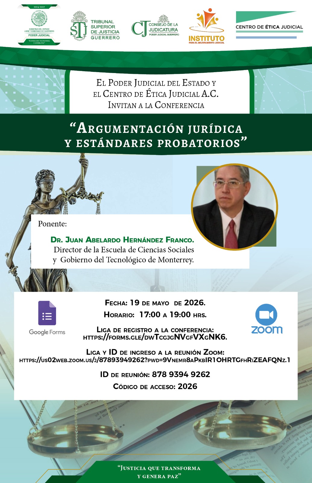 Flyer del curso ARGUMENTACIÓN Y ESTÁNDARES PROBATORIOS