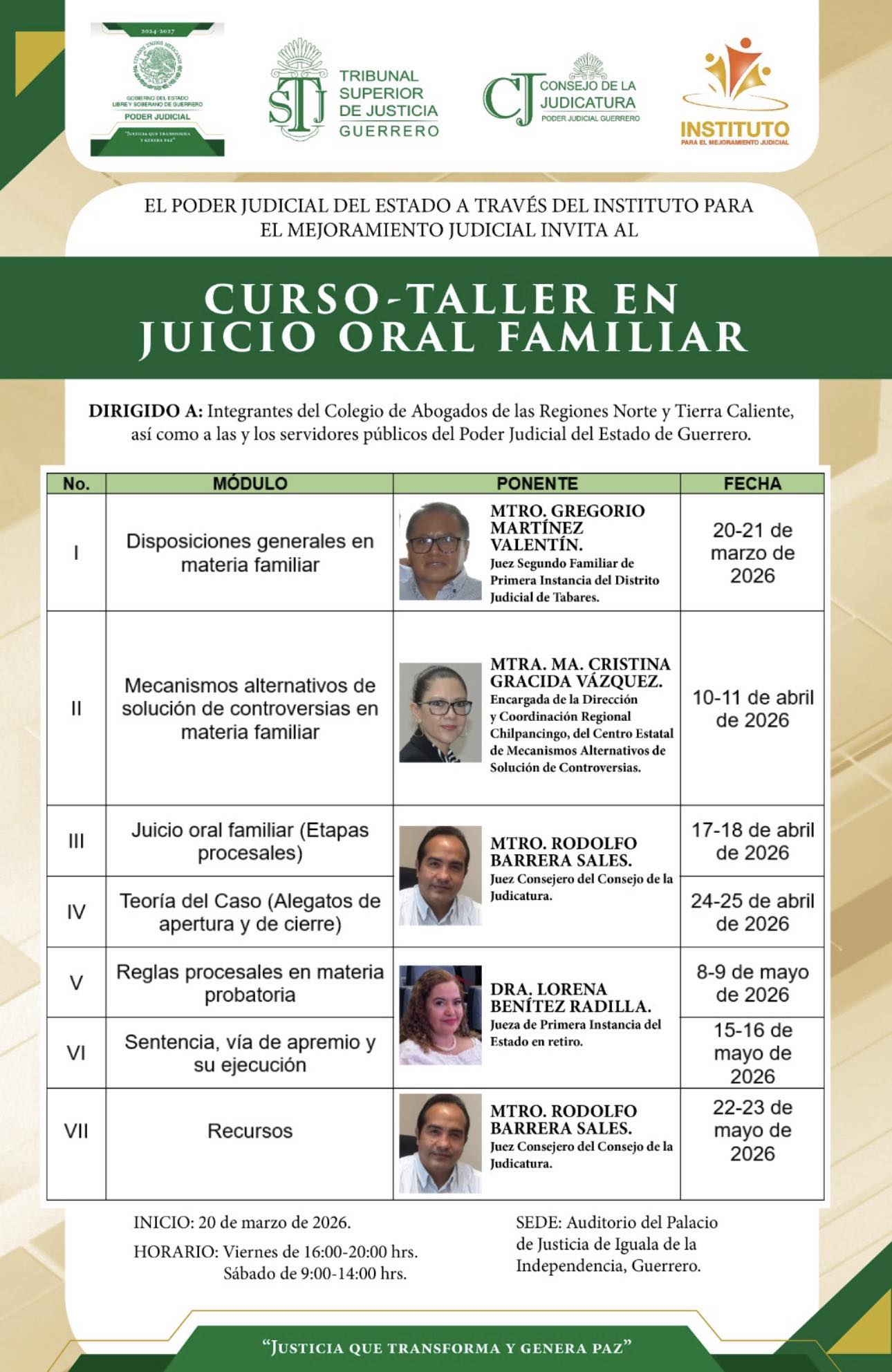 Flyer del curso EN JUICIO ORAL FAMILIAR